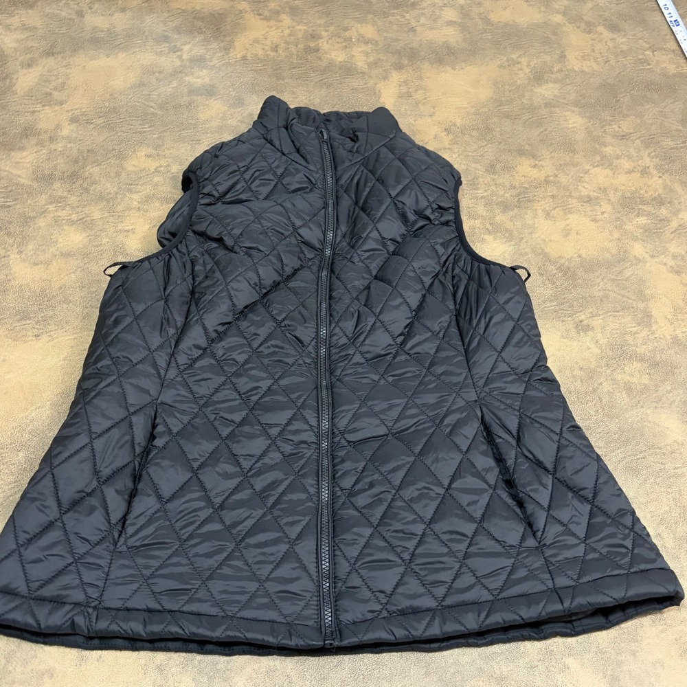Lands End Quilted Vest Women XL Black Full Zip Lightweight Puffer Sleeveless
